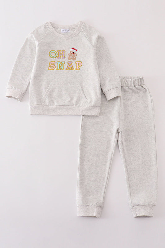 Premium grey gingerbread applique oh snap boy set