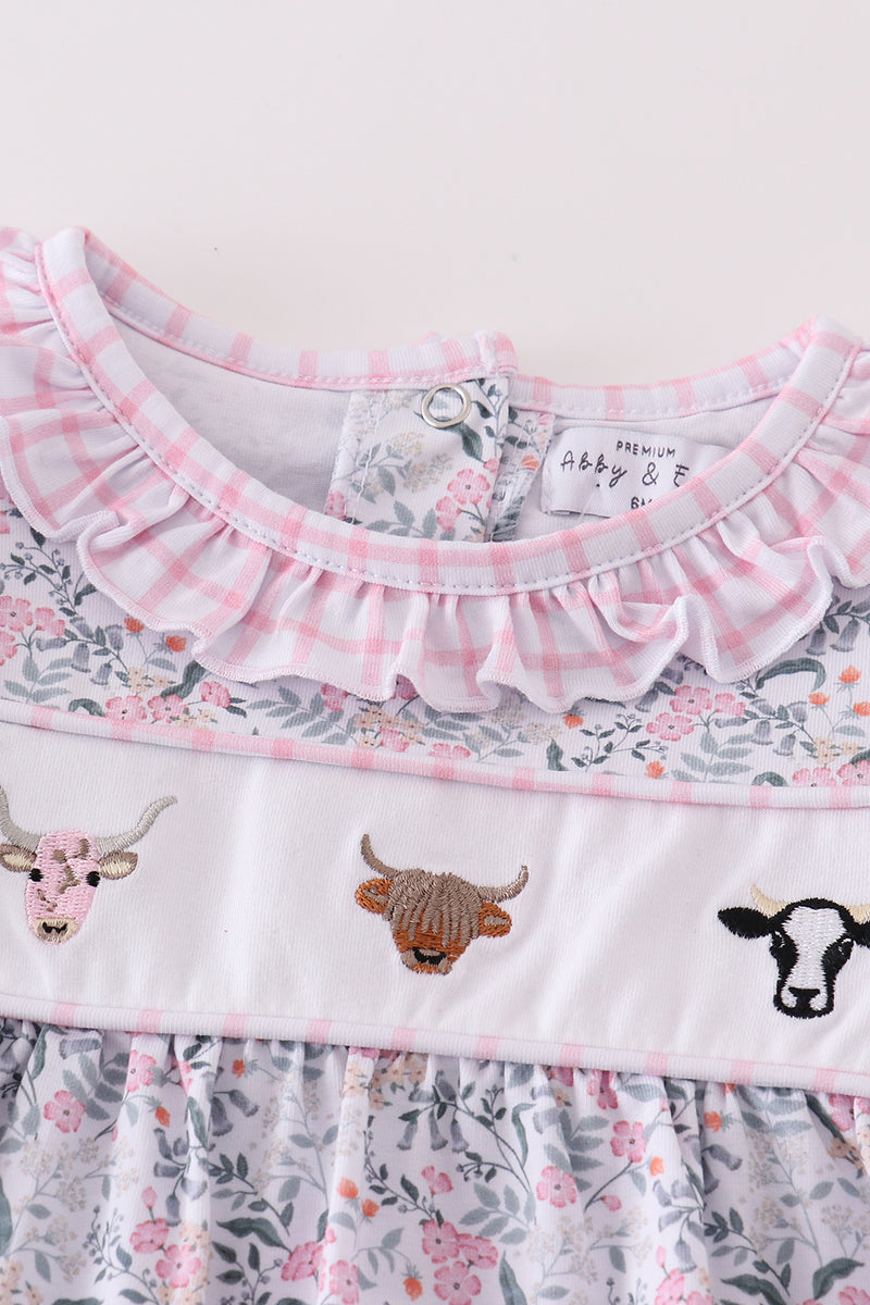 Premium Floral print cow embroidery girl romper