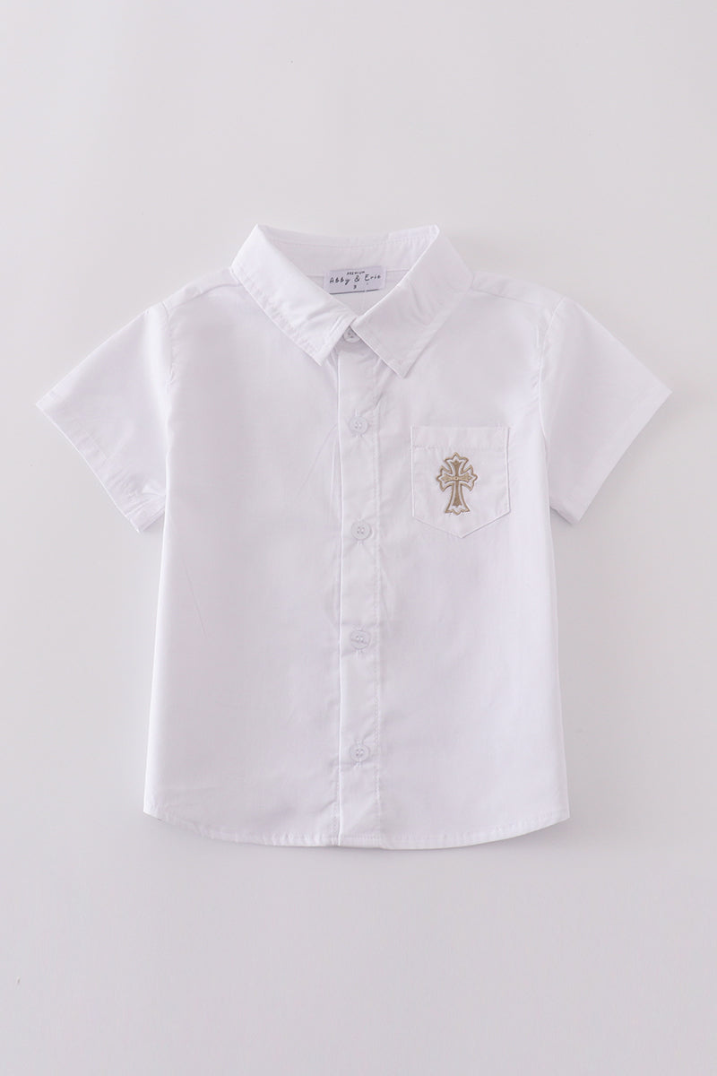 Premium cross embroidery button down shirt