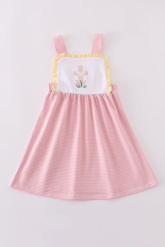 Premium pink cross embroidery dress