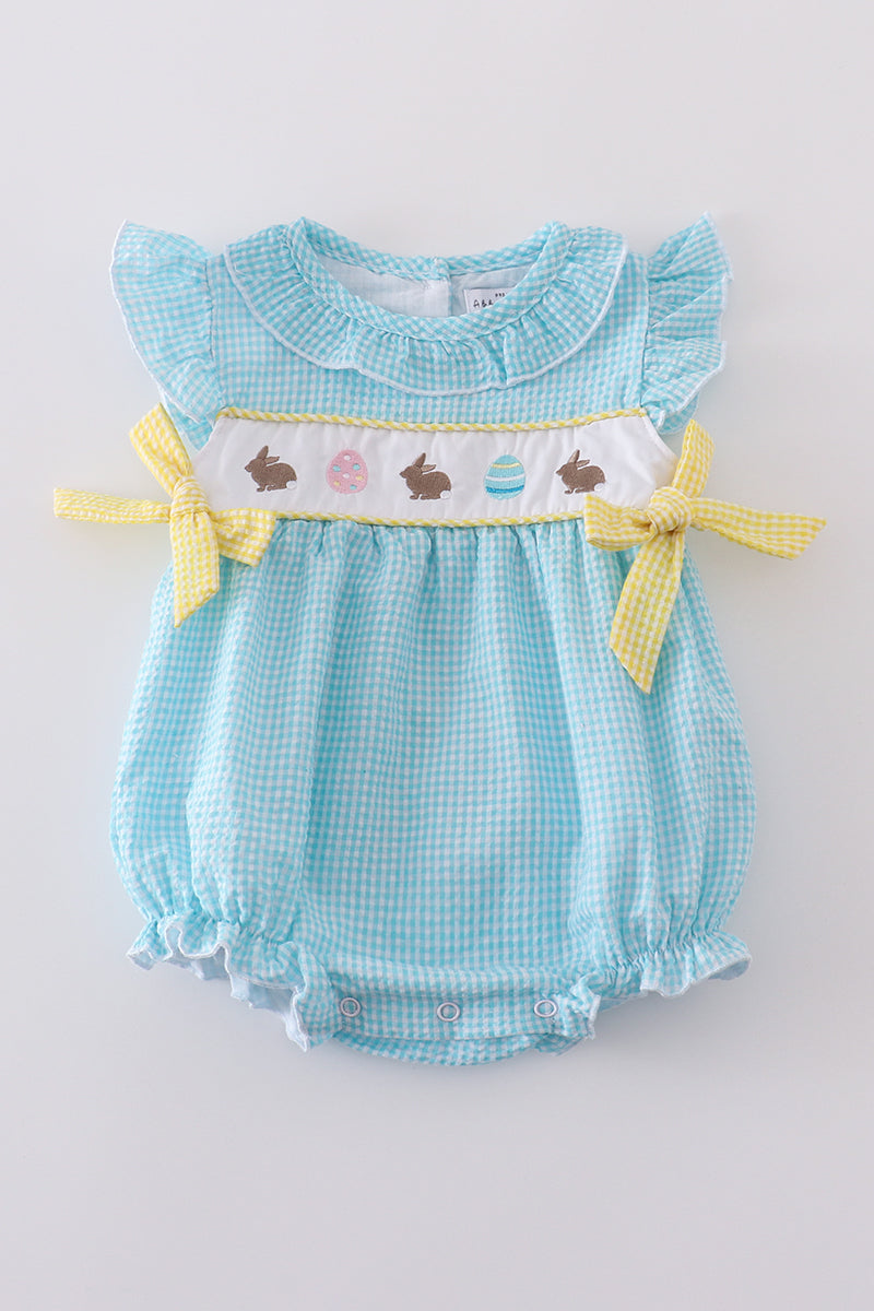 Premium mint bunny egg embroidery gingham bubble