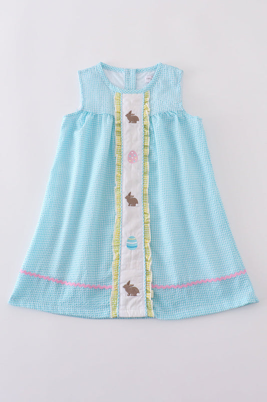 Premium mint bunny egg embroidery gingham dress