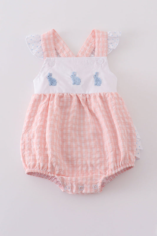 Premium Pink bunny embroidery gingham bubble