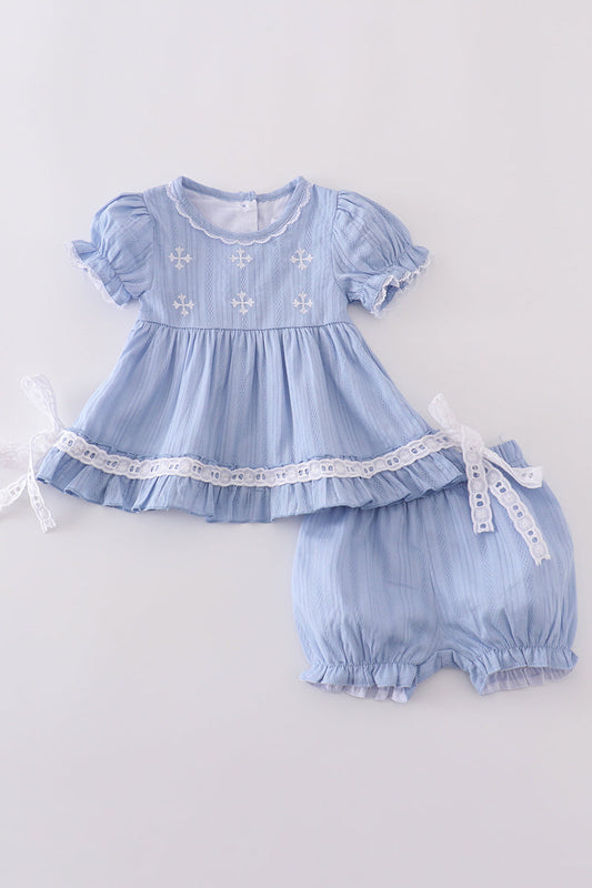 Premium Blue cross embroidery romper