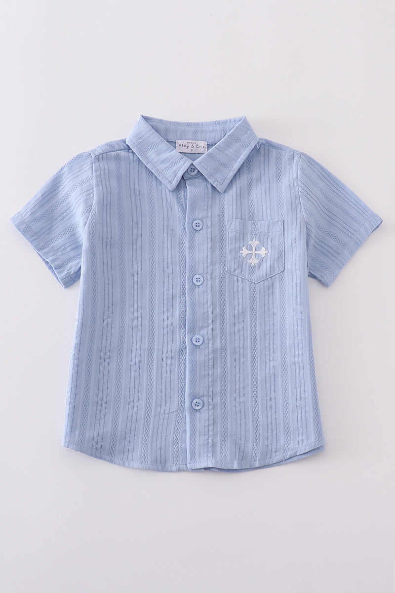 Premium Blue cross embroidery button down shirt