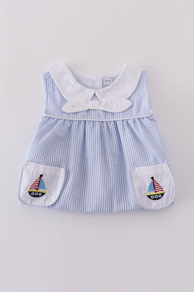 Premium Blue sailboat embroidery bloomer set