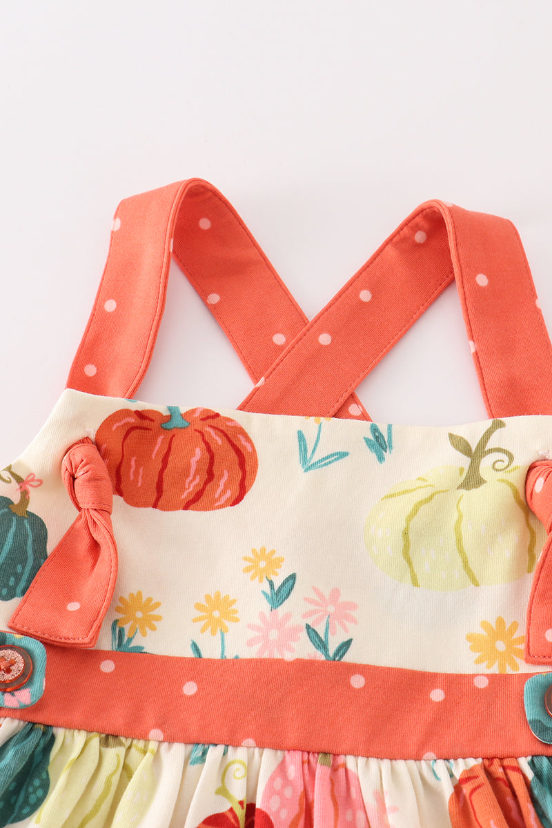 Platinum pumpkin print ruffle apron dress