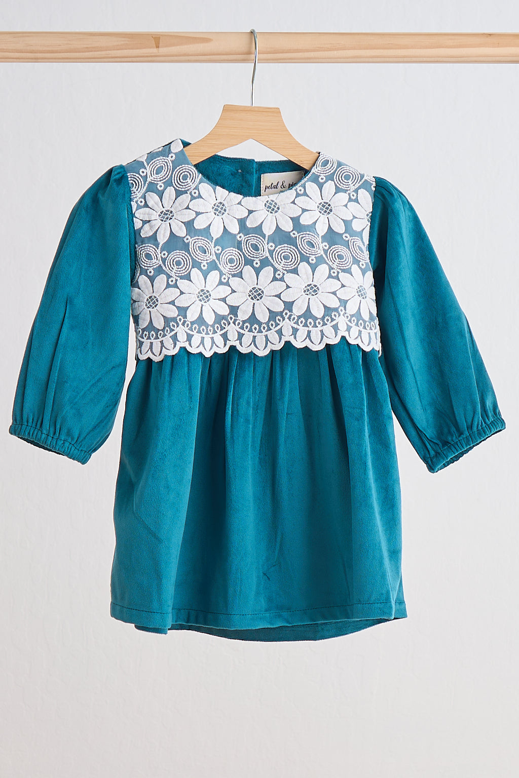 Teal velvet lace girl dress