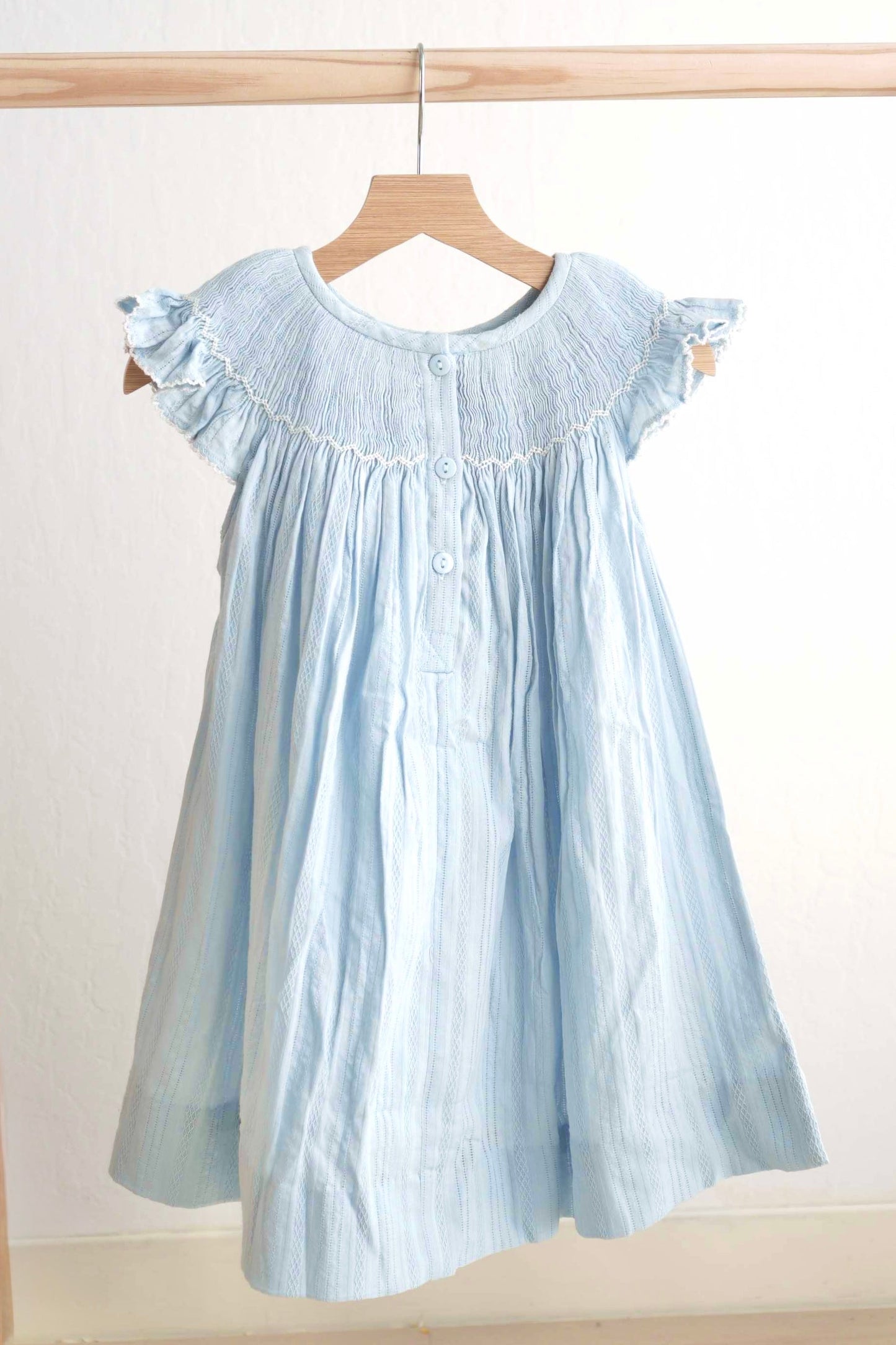 Blue easter cross hand-smocked girl dress