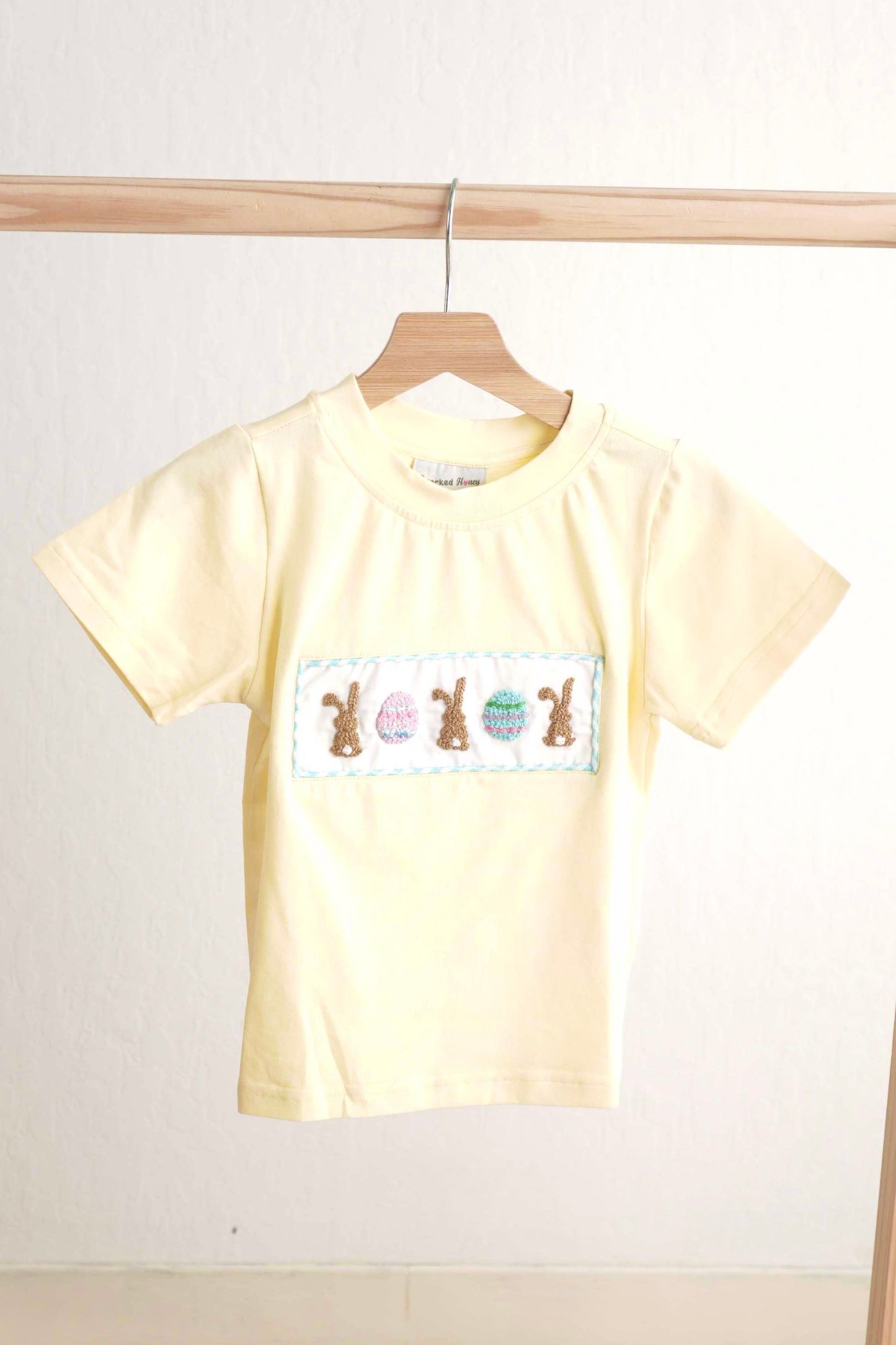 Mustard easter bunny egg french knot top