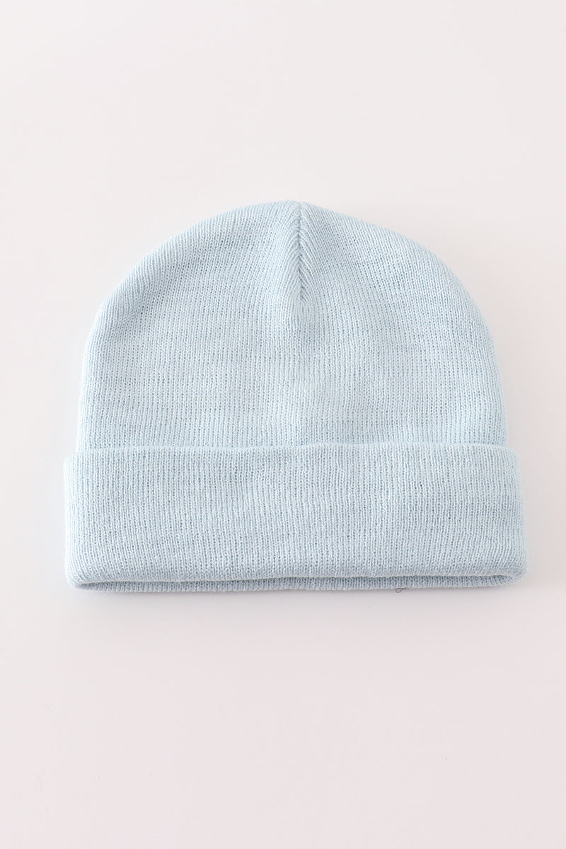 Blue ribbed basic knit beanie