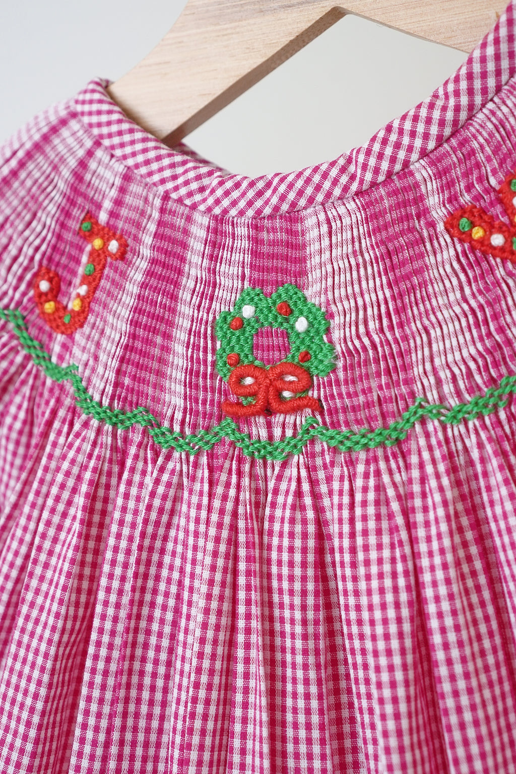 Pink joy hand smocked girl gingham romper