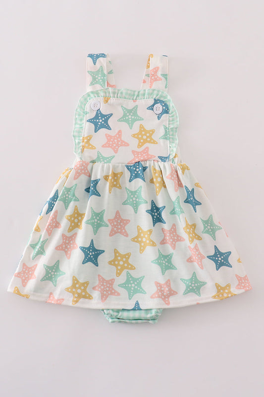 Blue seashell bow ruffle bubble