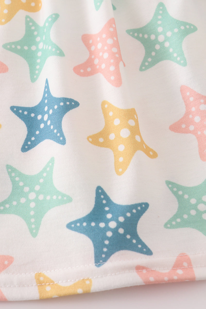 Blue seashell bow ruffle shorts set