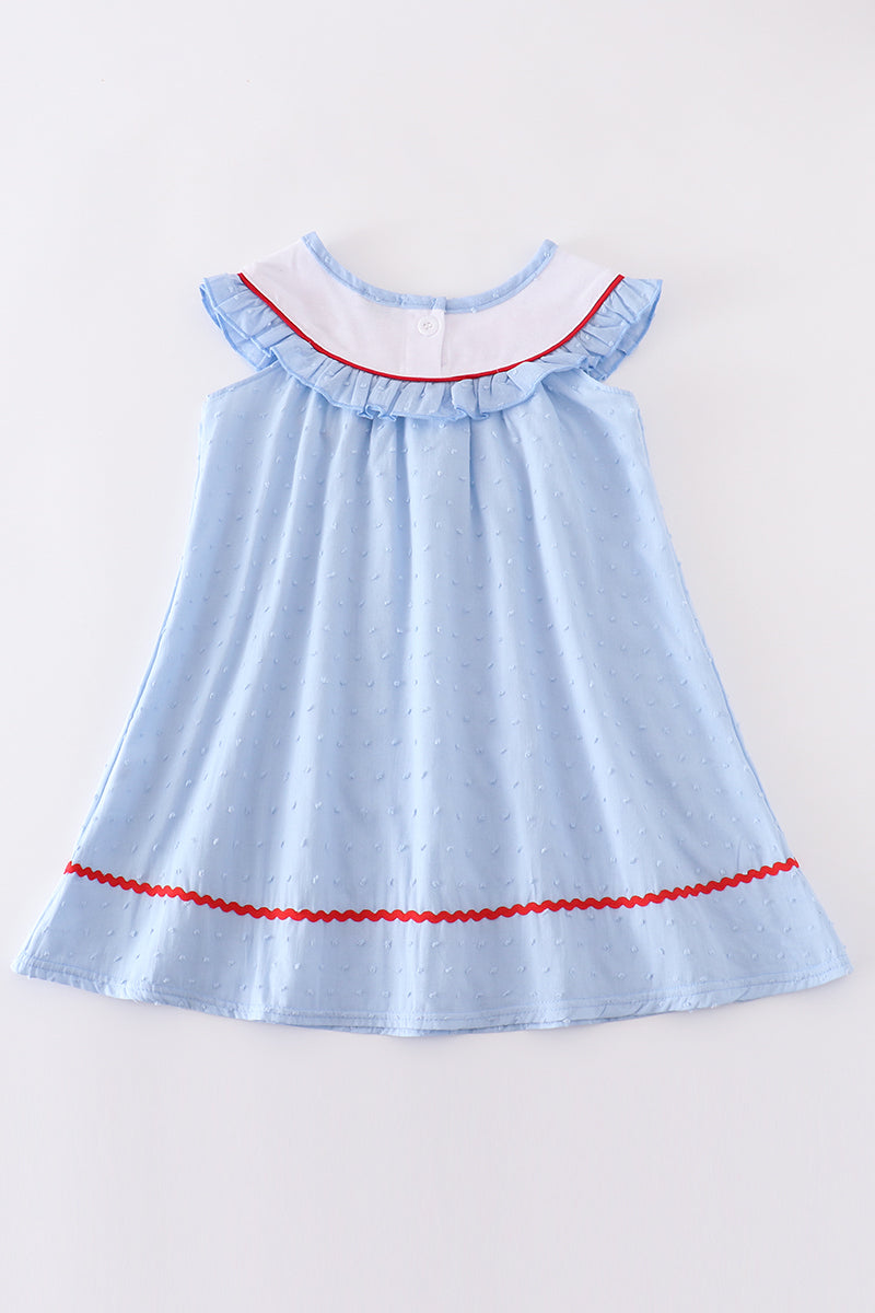 Blue swiss dot flag embroidery dress