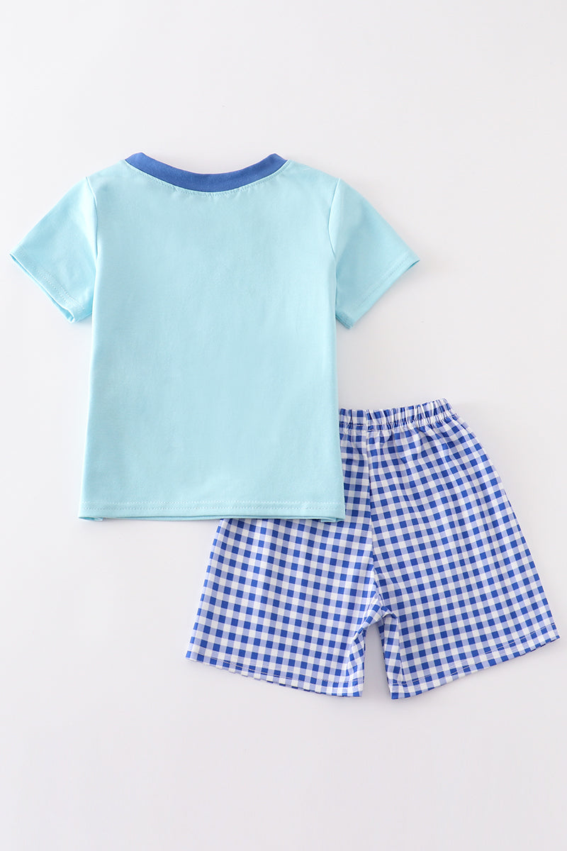 Blue pencil applique boy set