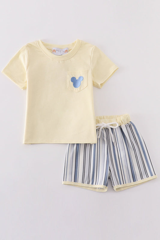 Stripe character embroidery boy set