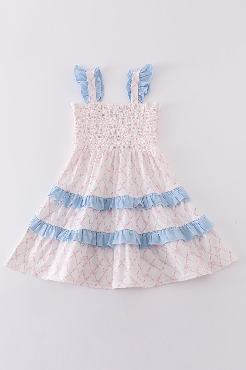 Pink bow smocked mom&me tiered dress