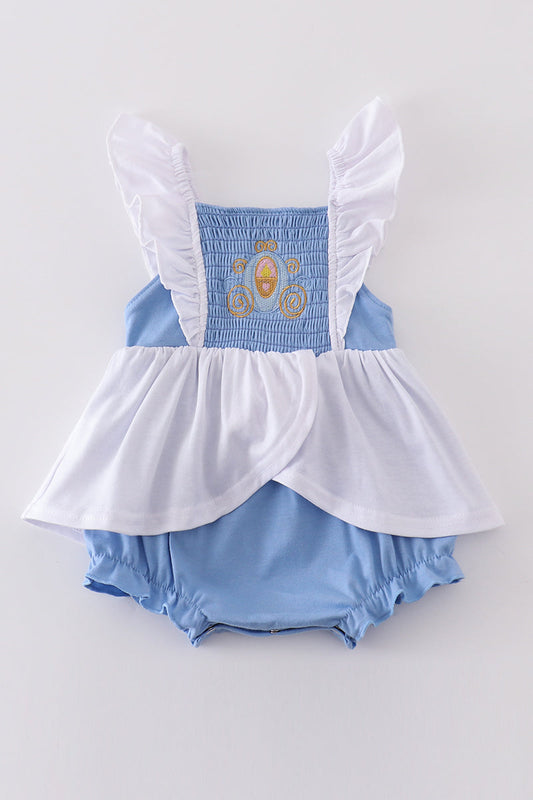 Blue Cinderella smocked girl bubble