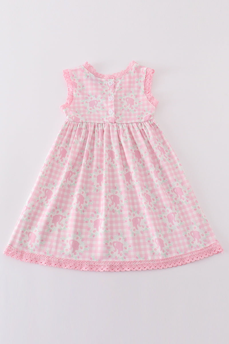 Pink barbie print girl dress