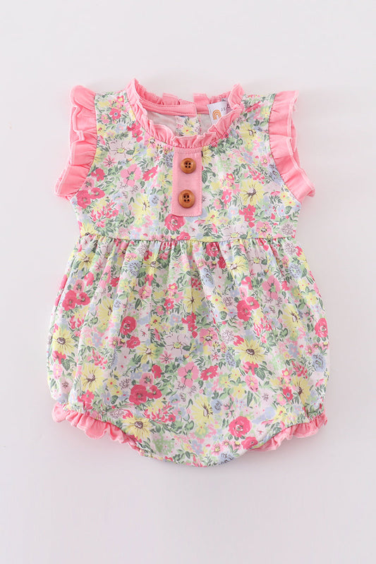 Pink floral print girl ruffle bubble