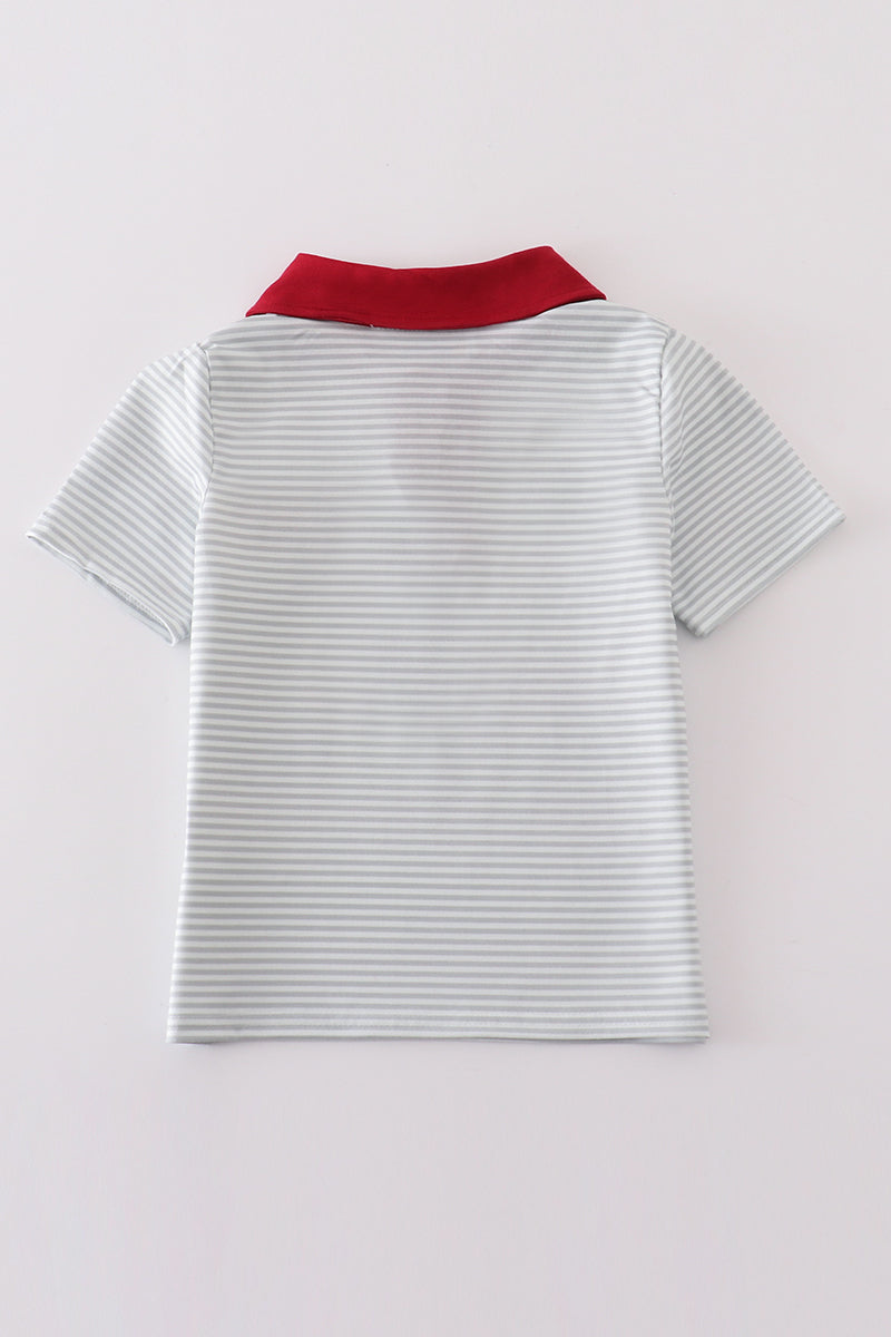 Sage stripe plane embroidery boy shirt