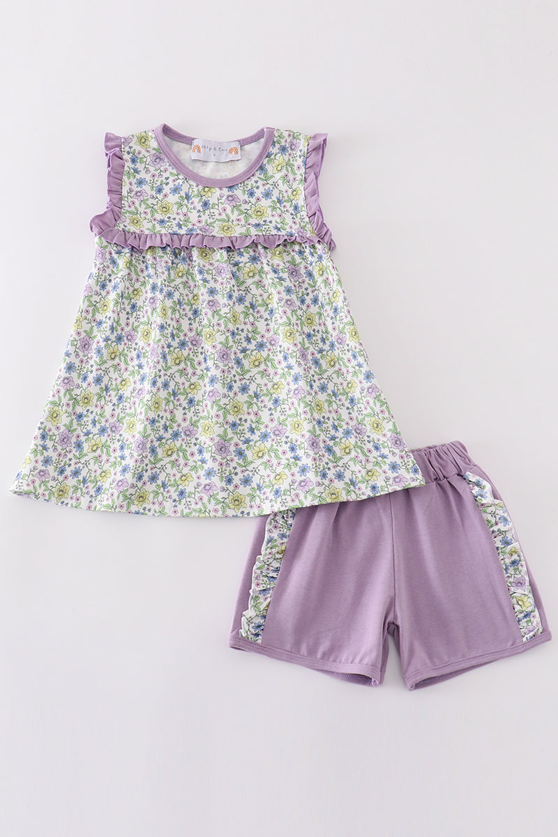 Purple floral girl set