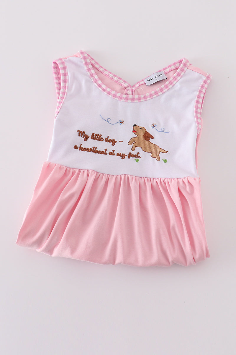 Pink puppy embroidery girl dress