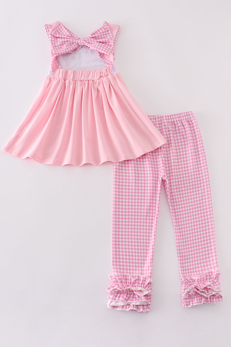 Pink puppy embroidery girl set