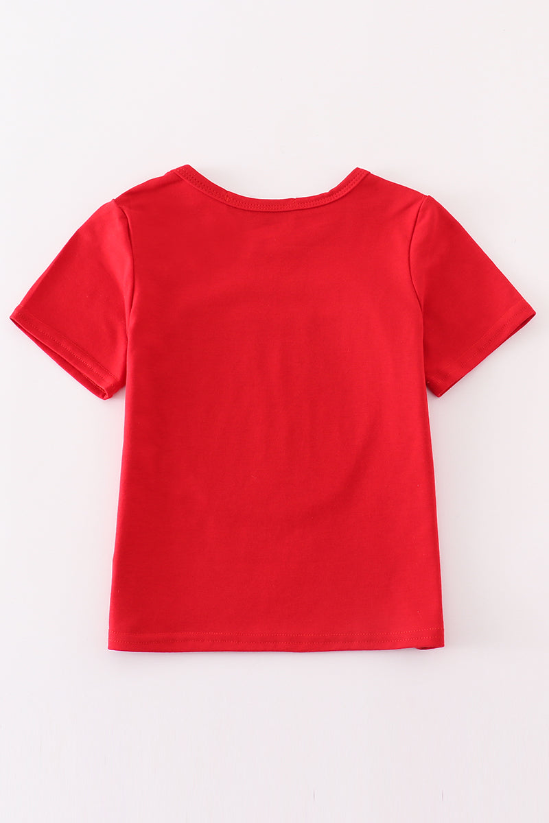 Red geogia bulldog sequin mom&me top