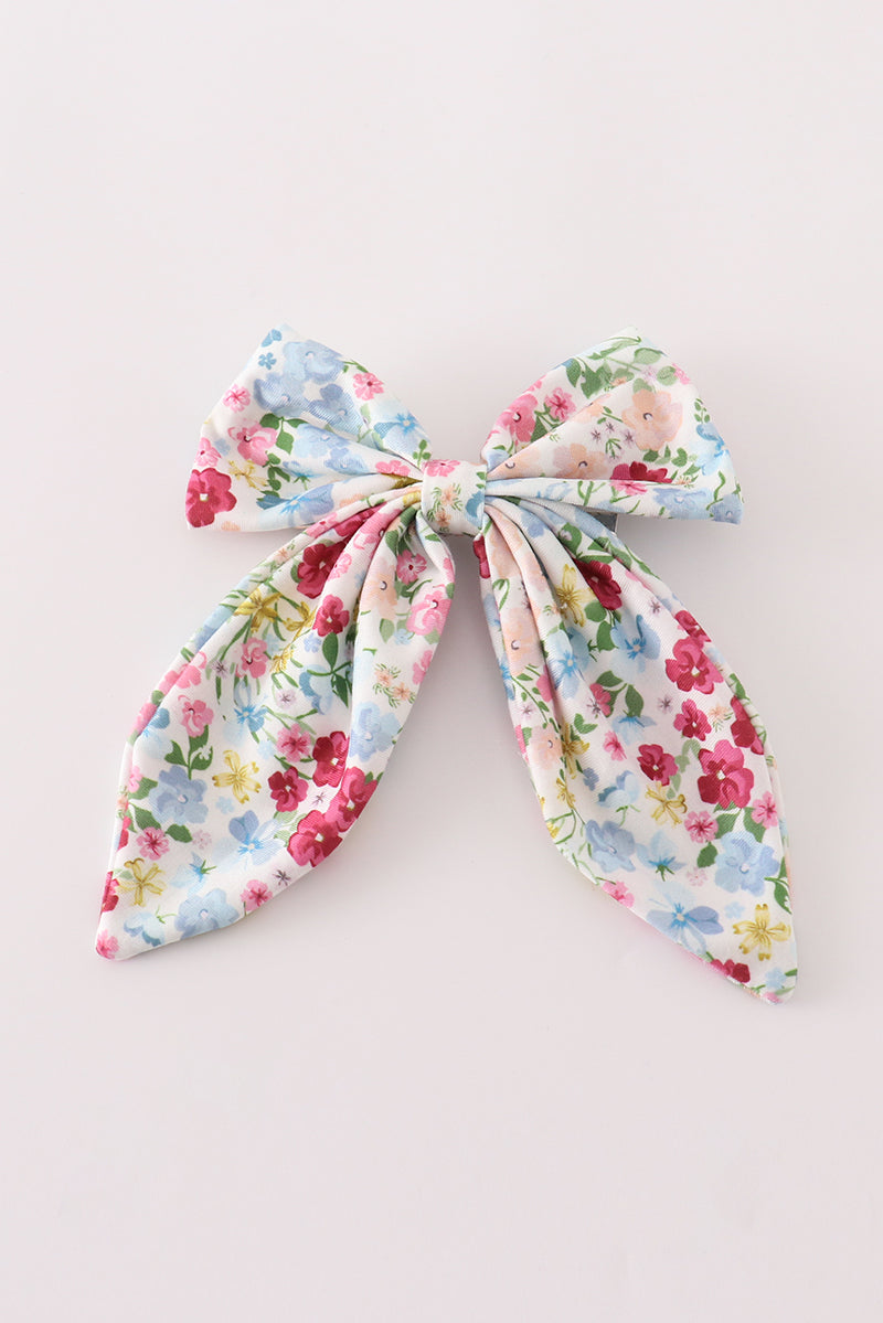 Pink floral print sailor hair bow