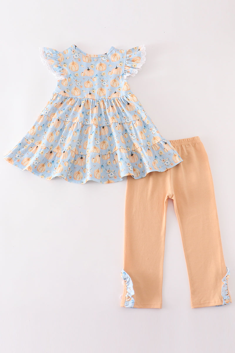 Pumpkin print ruffle girl set