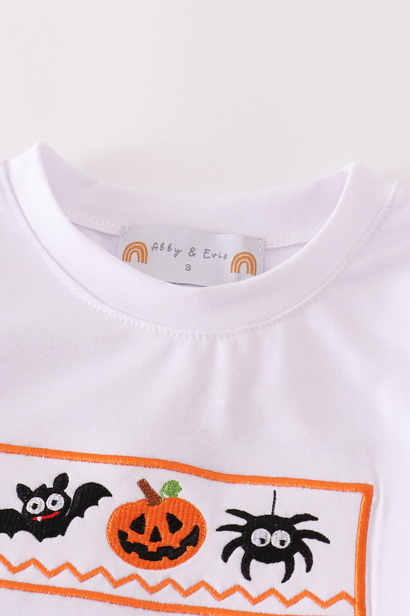 Orange halloween embroidery plaid boy set