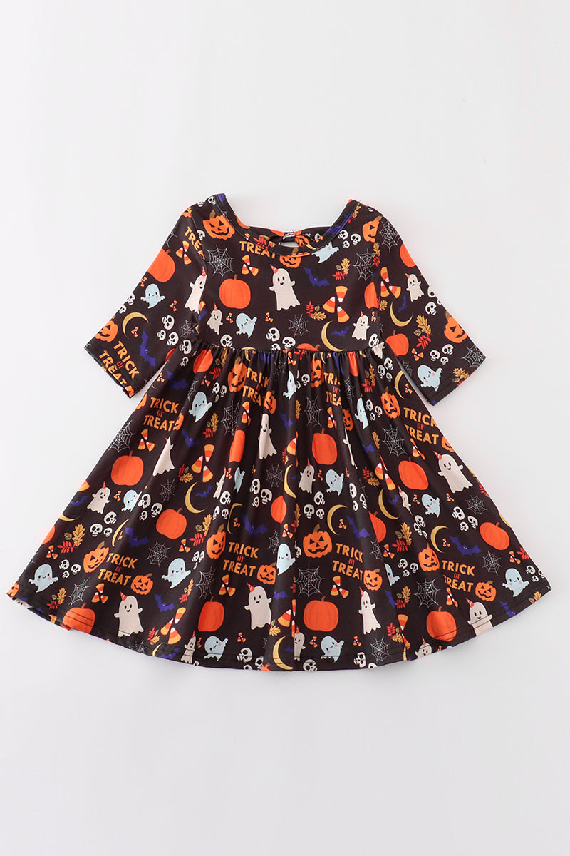 Black halloween pumpkin twirl dress