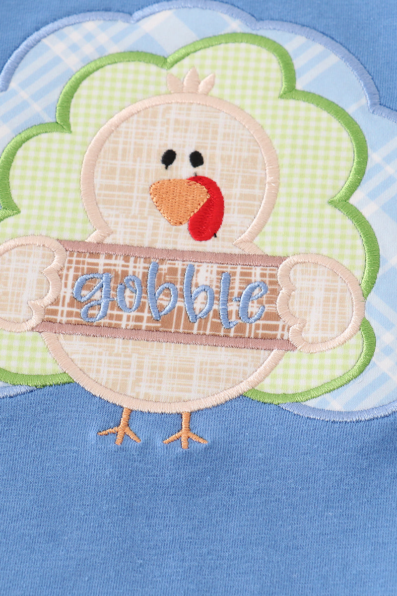 Blue turkey applique boy set