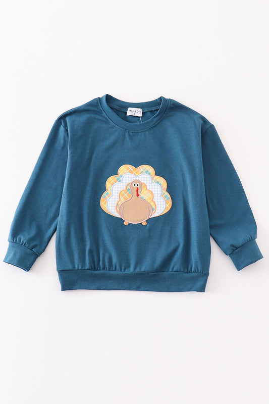 Navy thanksgiving turkey applique boy top