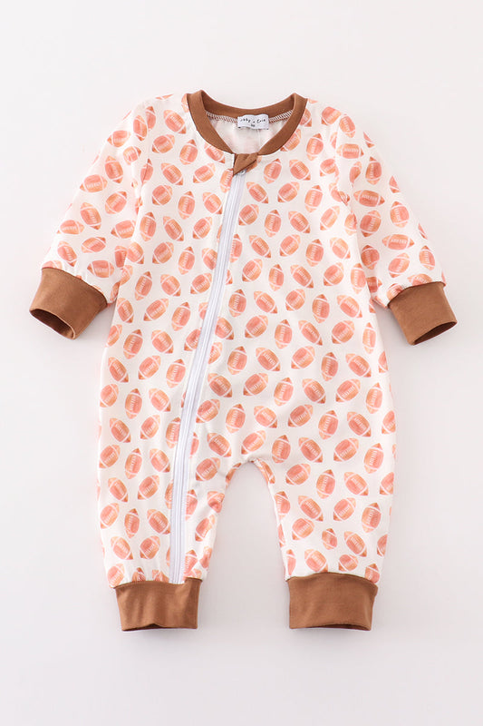 Brown football game day embroidery boy romper