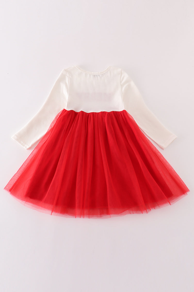 Red merry christmas french knot girl dress