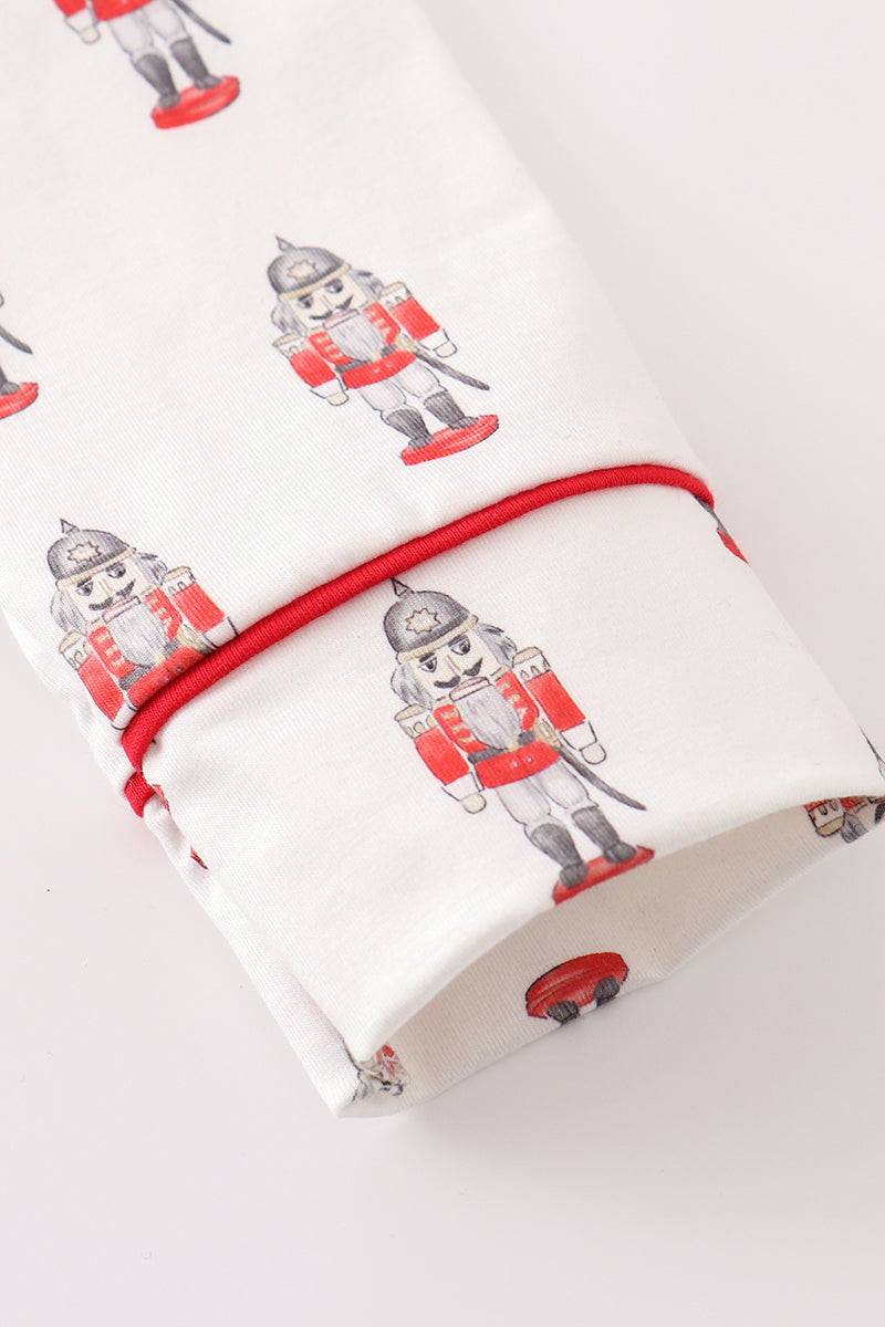 Red nutcracker print ruffle boy pajamas set