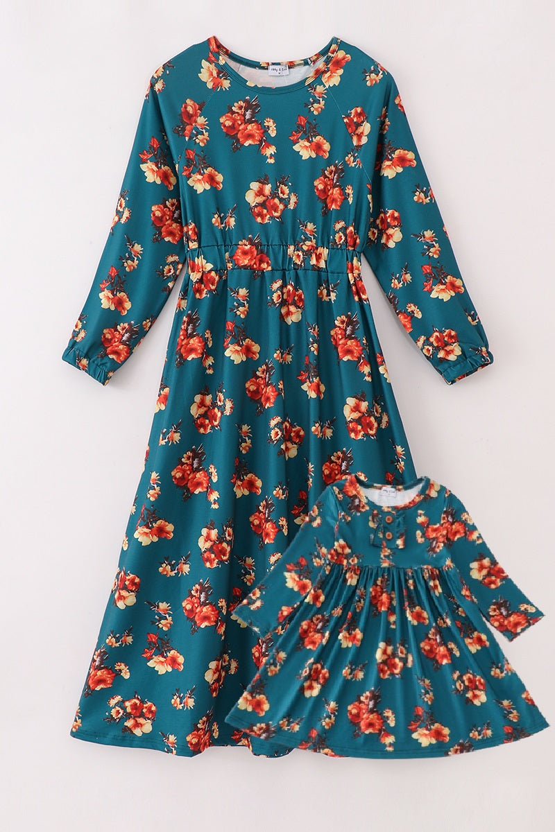 Green floral print mom&me dress