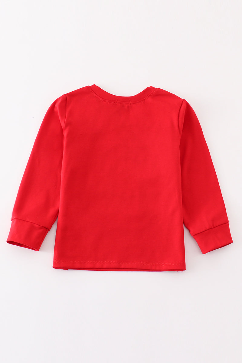 Red boots applique boy top