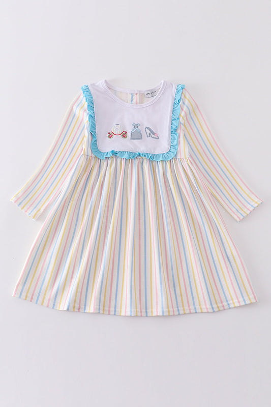 Stripe princess embroidery girl dress