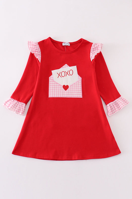 Red valentine XOXO applique girl dress