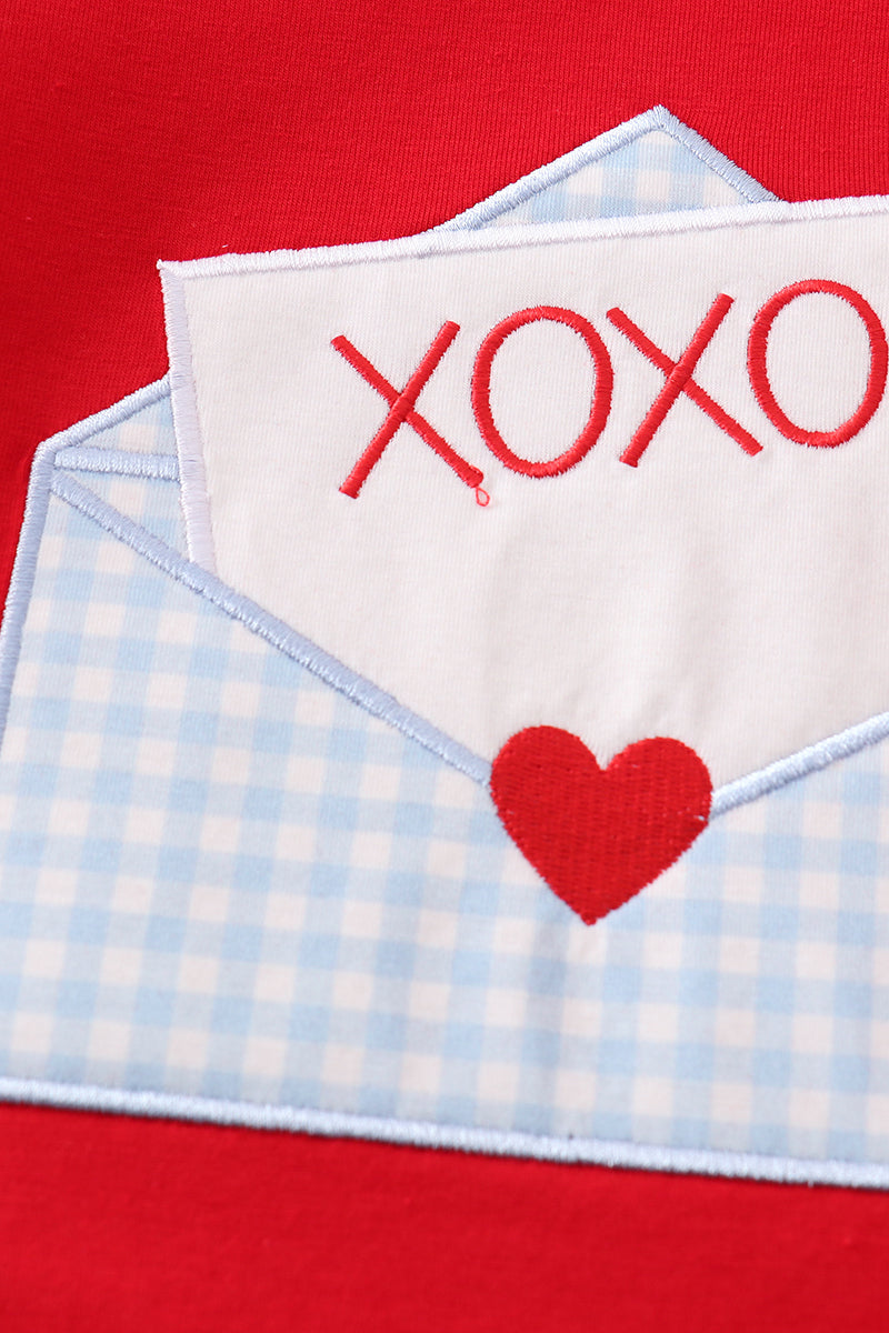 Red valentine XOXO applique boy set