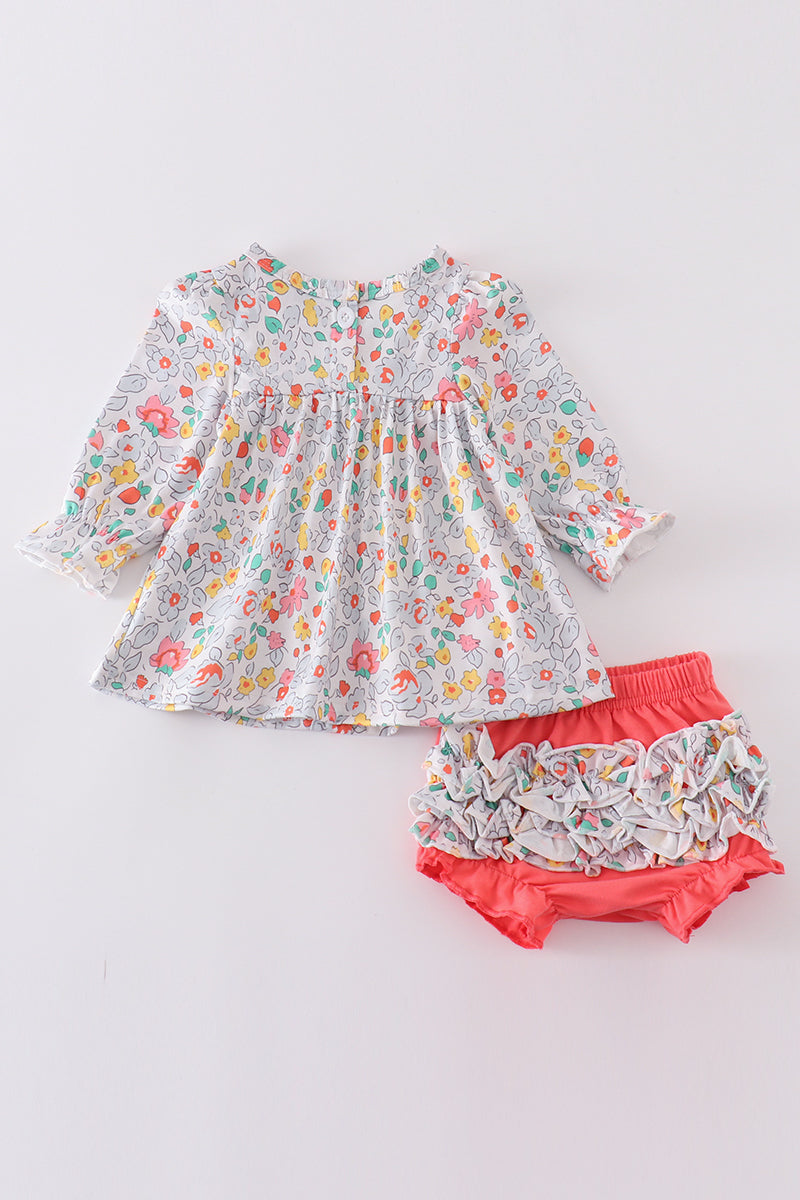 Pink floral print girl bloomer set