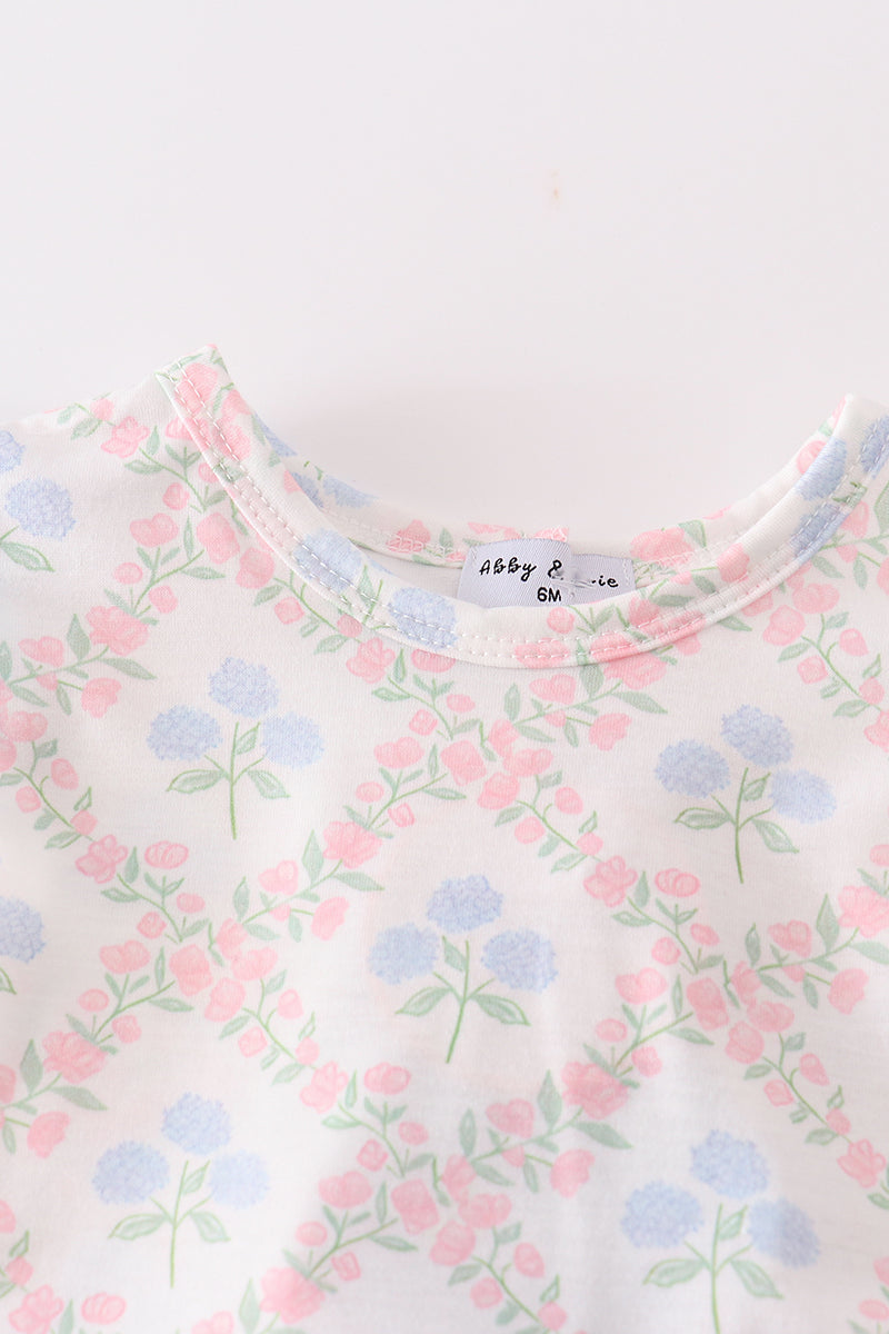 Blue hydrangea print girl bloomer set