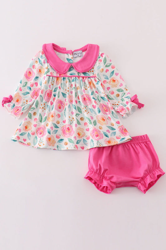 Pink floral girl bloomer set