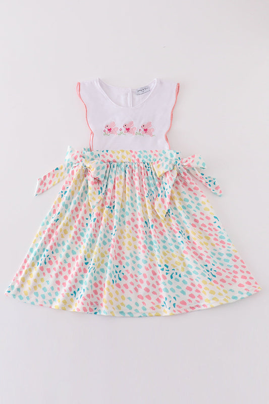 Leopard bunny embroidery girl dress