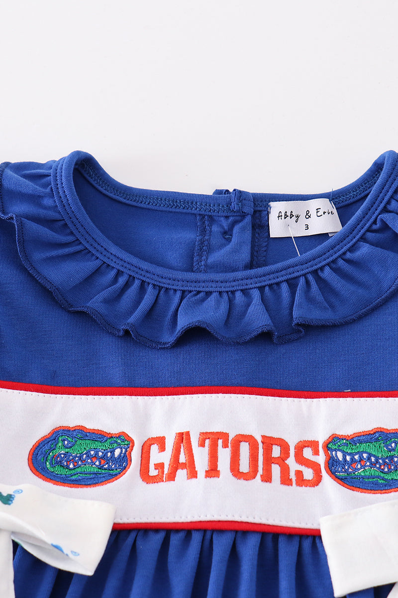 Blue gators embroidery girl dress