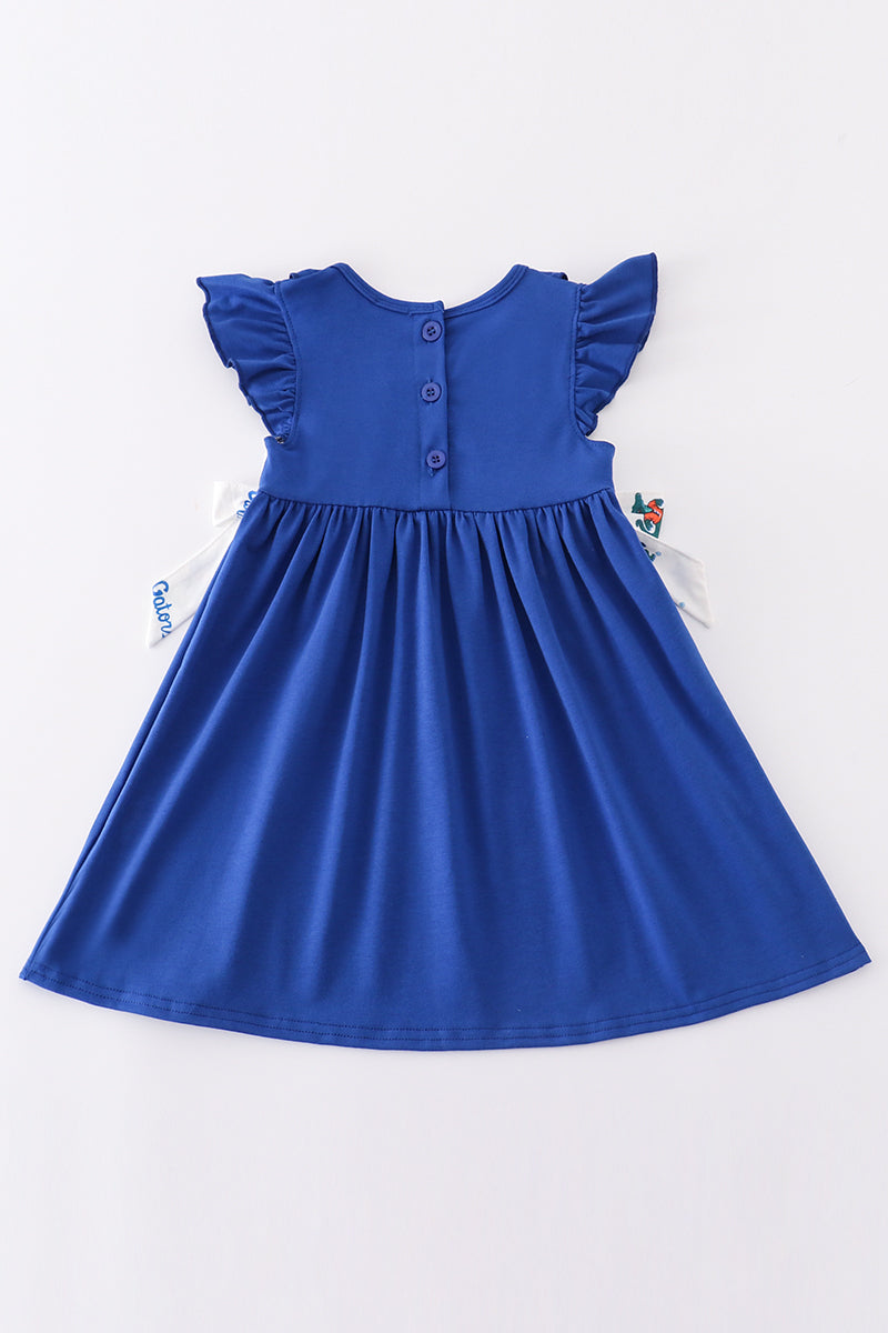 Blue gators embroidery girl dress